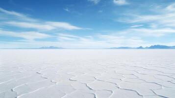 Serene frozen lake with distant mountains photo