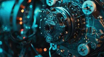 Intricate machinery of a high tech engine photo