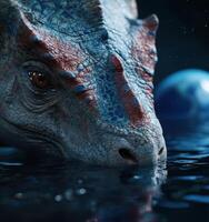Mysterious underwater reptile with glowing eyes photo