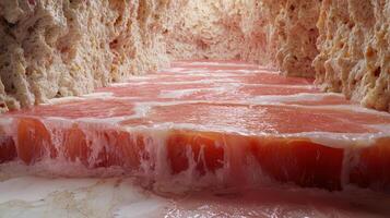 Vibrant pink mineral pools in a cave photo