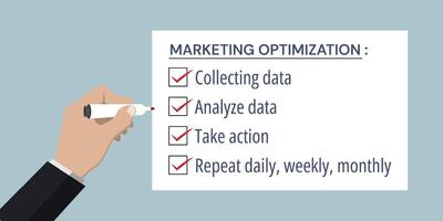 Marketing optimization process with the texts and hand make marking on checklist box vector