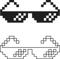 Pixel glasses icons. Black flat and line collection isolated element of pixel art. Ghetto lifestyle culture design. Mock up template. Abstract concept graphic sign. vector
