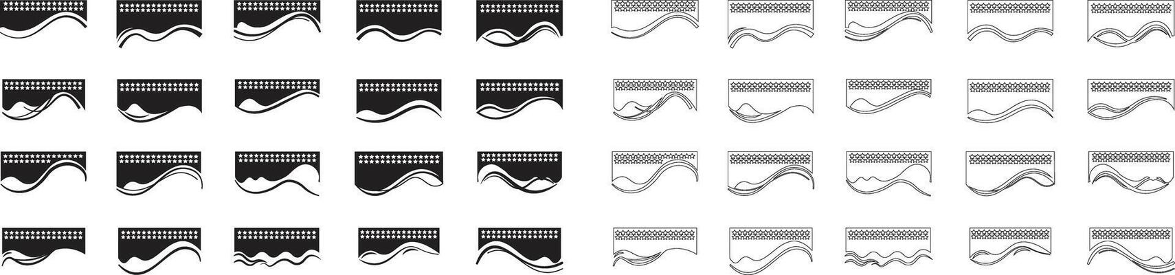 Collection of dividers shape templates icon set. Modern separator header for banner app poster website and app. Curve lines flat wave of abstract design element for top and bottom page