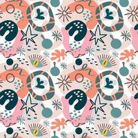 New Year pattern with abstract elements and Christmas ball, snowflakes and eyes a fantasy. Pink, Lilac, Blue color. For wrapping paper, postcards. vector