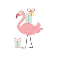 Cute Flamingo with Gift Boxes, Beautiful Exotic Bird Character Illustration vector