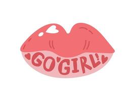 Go Girl, Girlish Pretty Design Element with Lips Can Be Used For Greeting Card, Badge, Label, Invitation, Banner Illustration vector
