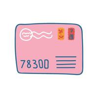 Pink Retro Mail Envelope with Stamps, Front View Illustration vector