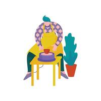 Man Ceramists Making Ceramic Pot on Wheel at Pottery Workshop, Craft Hobby or Profession Illustration vector