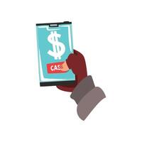 Cyber Thief, Hacker Stealing Money with Smartphone, Computer Security Technology Cartoon Illustration vector