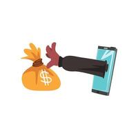 Cyber Thief, Hacker Stealing Money over Internet, Computer Security Technology Cartoon Illustration vector