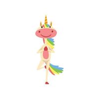Funny Unicorn in Tree Position, Fantasy Beautiful Horse Character with Rainbow Mane and Tail Practicing Yoga Exercise Illustration vector