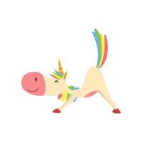 Funny Unicorn in Cow Position, Fantasy Beautiful Horse Character with Rainbow Mane and Tail Practicing Yoga Exercise Illustration vector