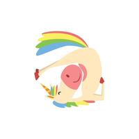 Funny Unicorn in Invert Position, Fantasy Beautiful Horse Character with Rainbow Mane and Tail Practicing Yoga Exercise Illustration vector