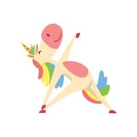 Funny Unicorn Character with Rainbow Mane and Tail Practicing Yoga Exercise Illustration vector