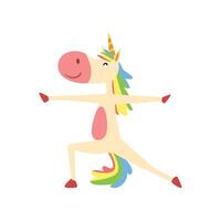 Funny Unicorn in Hero Position, Fantasy Beautiful Horse Character with Rainbow Mane and Tail Practicing Yoga Exercise Illustration vector