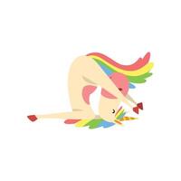Funny Unicorn Practicing Yoga Exercise, Fantasy Beautiful Horse Character with Rainbow Mane and Tail in Invert Position Illustration vector