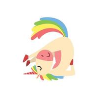 Lovely Funny Unicorn Character with Rainbow Mane and Tail Practicing Yoga Exercise Illustration vector