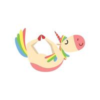 Funny Unicorn in Bow Position, Fantasy Beautiful Horse Character with Rainbow Mane and Tail Practicing Yoga Exercise Illustration vector