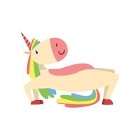 Funny Unicorn in Bridge Position, Fantasy Beautiful Horse Character with Rainbow Mane and Tail Practicing Yoga Exercise Illustration vector