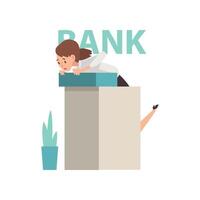 Scared Manager Standing at Reception Desk at Bank Office, Bank Robbery Illustration vector