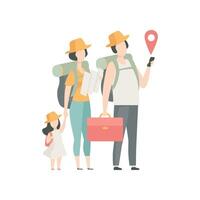 Family Travelling Together with Backpacks, Father, Mother and Daughter Going on Summer Vacation Illustration vector
