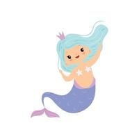 Beautiful Little Mermaid with Crown, Cute Sea Princess Character Illustration vector