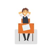 Smiling Student Sitting at Desk in Classroom, Side View, Schoolboy Studying at School, College Illustration vector