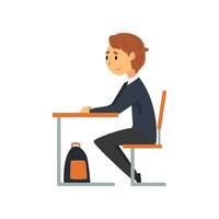 Clever Student Sitting at Desk in Classroom, Side View, Schoolboy in Uniform Studying at School, College Illustration vector