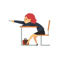 Smiling Female Student Lying on Desk in Classroom, Side View, Schoolgirl in Uniform Studying at School, College Illustration vector