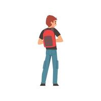 Man Standing with Backpack, Back View Illustration vector