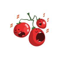 Red Ripe Sweet Tomatoes Singing Song, Cute Vegetables Characters with Funny Faces Illustration vector