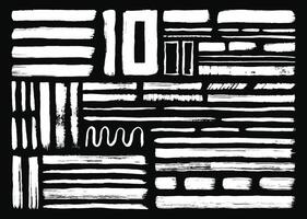 Hand drawn paint brush strokes element set. White border line template bundle. Straight and wavy lines, rectangle shapes design. vector