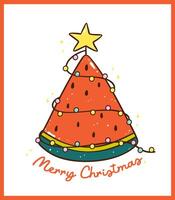 Cute Groovy Summer Christmas Tree Watermelon with star idea for greeting card vector