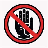 No Entry Hand Symbol Red Label Silhouette on White Background vector