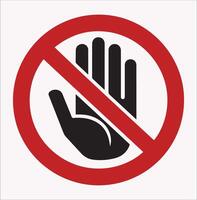 No Entry Hand Red Label Silhouette on White Background vector