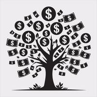 Unique Money Tree Silhouette Icon on White Background vector