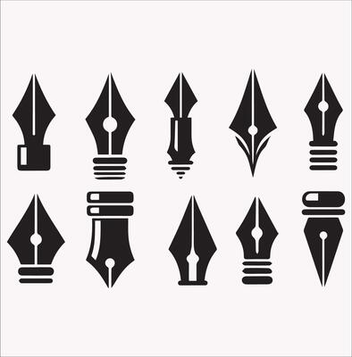 Perfect for Designers Pen Nib Silhouettes Set on White Background