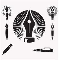 Professional Set of 10 Pen Nib Silhouettes with White Background vector