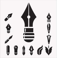 Creative Set of Pen Nib Silhouettes on White Background 10 EPS vector