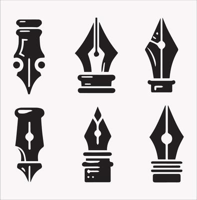 Minimalist Pen Nib Silhouettes Set 10 EPS on White Background