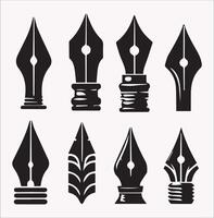 Set of Pen Nib Silhouettes in Format on a Clean White Background vector