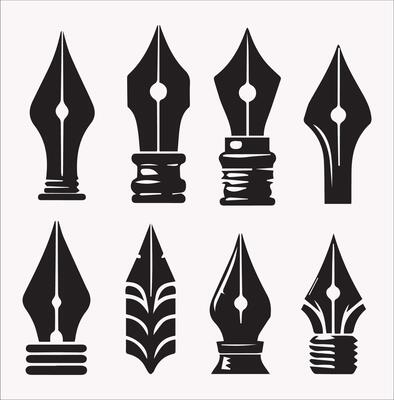 Set of Pen Nib Silhouettes in Format on a Clean White Background
