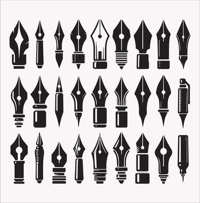 Pen Nib Silhouettes Set on White Background Ideal for Designers