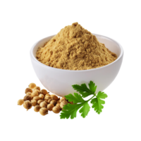 Coriander powder bowl with coriander seed on transparent background png