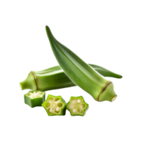 Fresh okra vegetable with slices on transparent background png