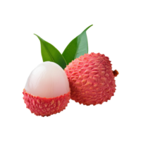 Lychee fruit with leaf on transparent background png