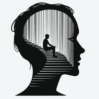 Silhouette of a woman sitting on stairs with a man in the background vector