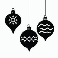 Three black and white christmas ornaments hanging from strings vector