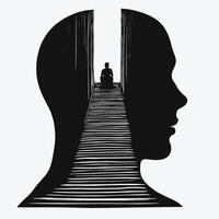 Silhouette of a man sitting on a bench in front of a doorway vector