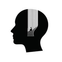 Silhouette of a man sitting on a staircase with a ladder in the background vector